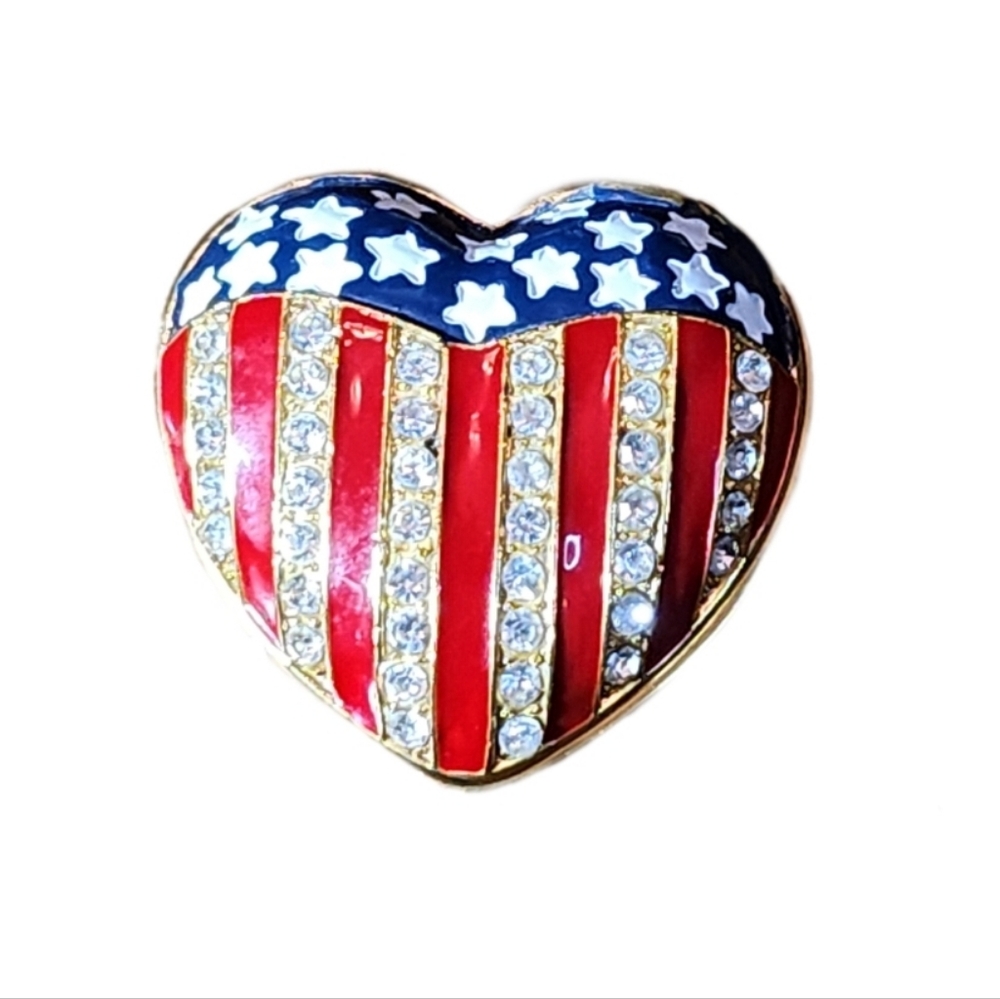 Patriotic Rhinestoned Heartshaped Stars and Stripes Pill Box